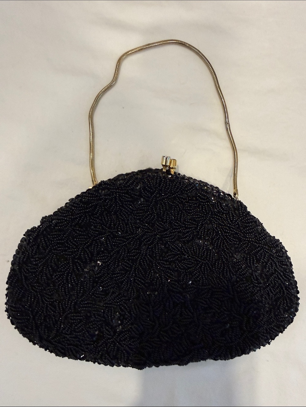 Vintage Black Beaded Evening Clutch | Sequins & Gold Chain | Formal Purse